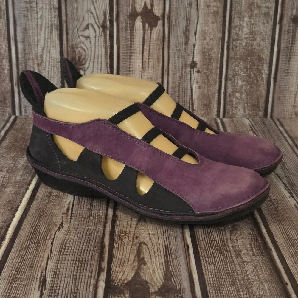 Sz 36 / 6 Loints of Holland Purple Black Cutout Nubuck/ Elastic Flats Shoes